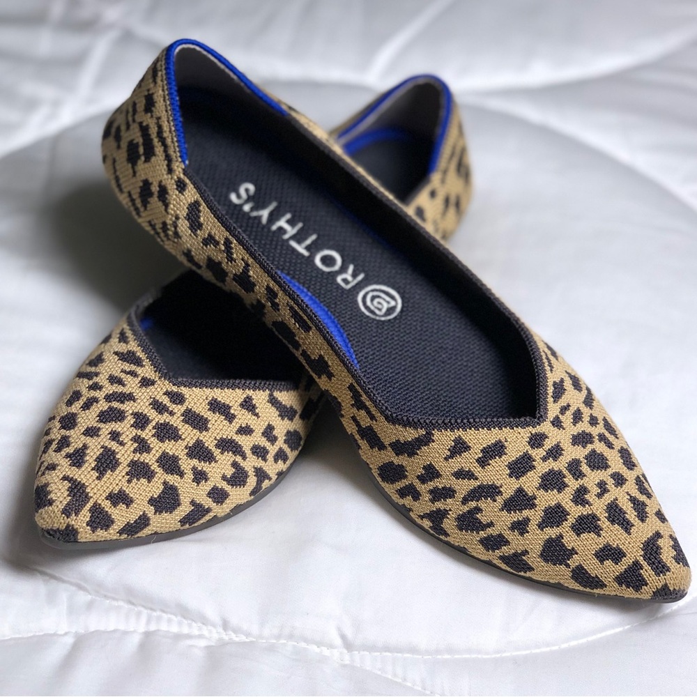 Rothy’s “The Point” leopard print flats. Excellent used condition